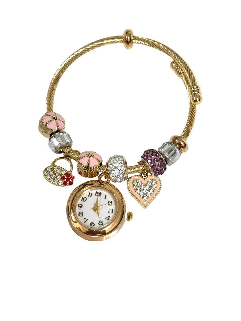 Gold Floral Charm Bracelet Watch