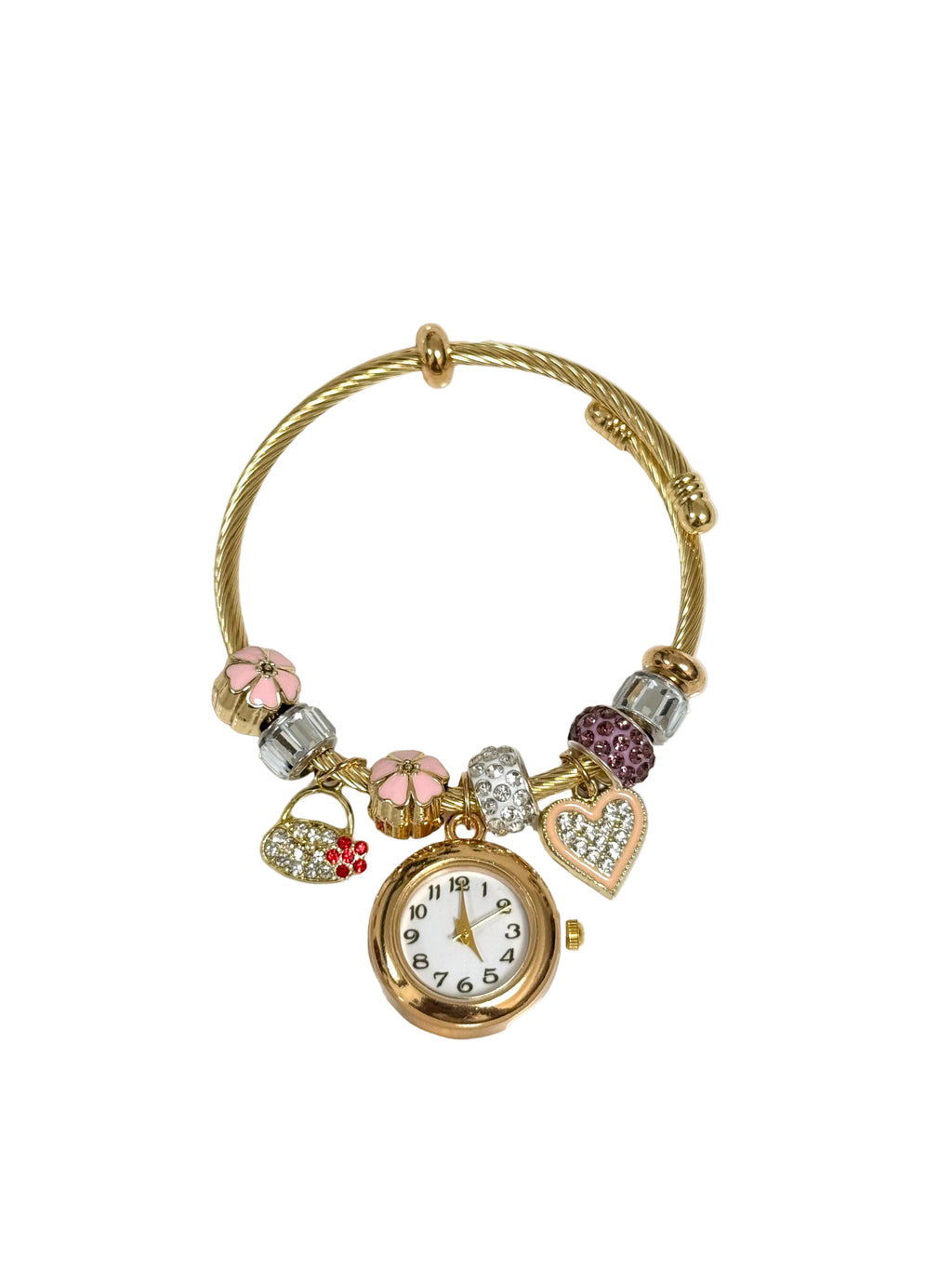 Gold Floral Charm Bracelet Watch