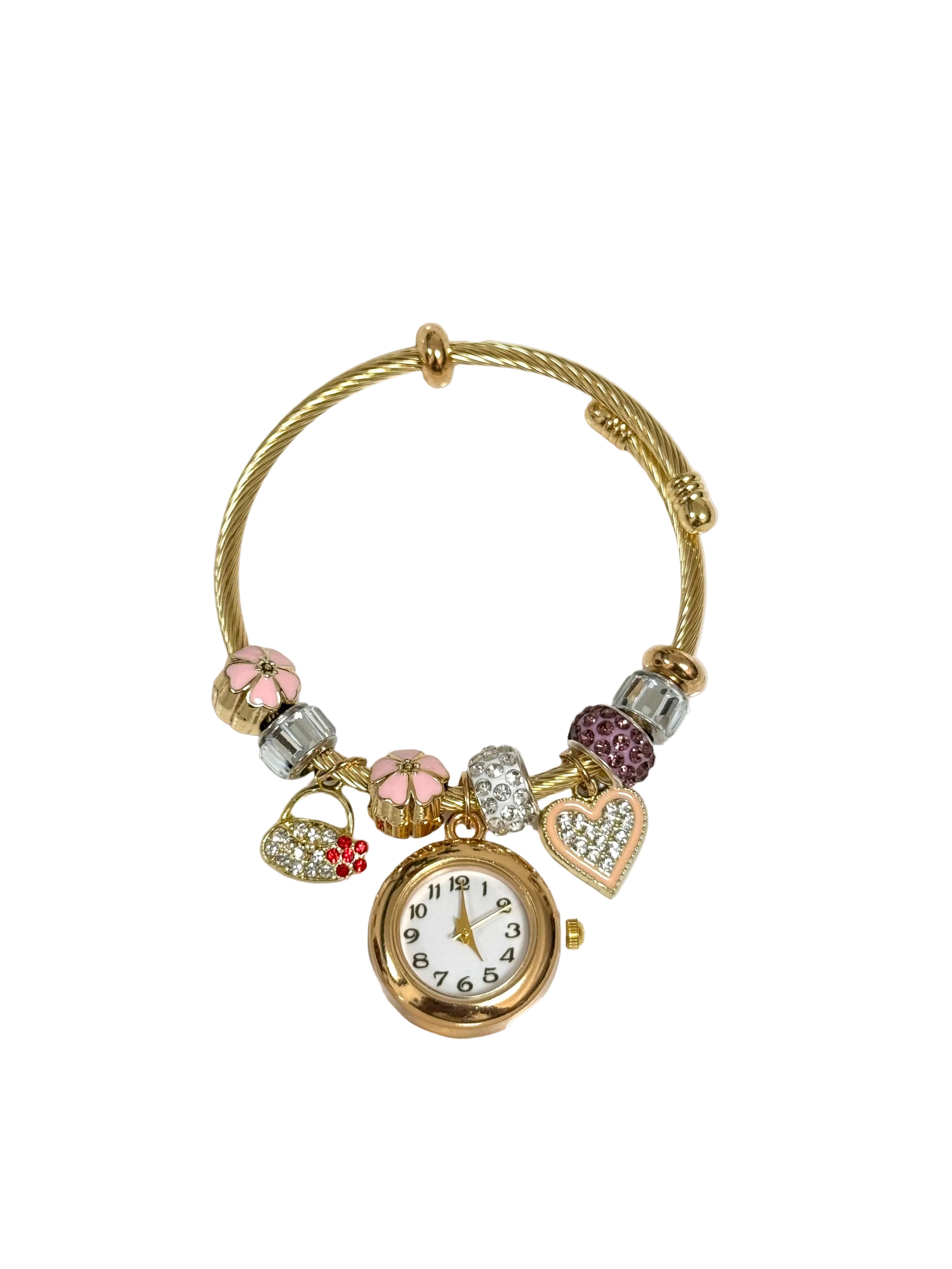 Gold Floral Charm Bracelet Watch