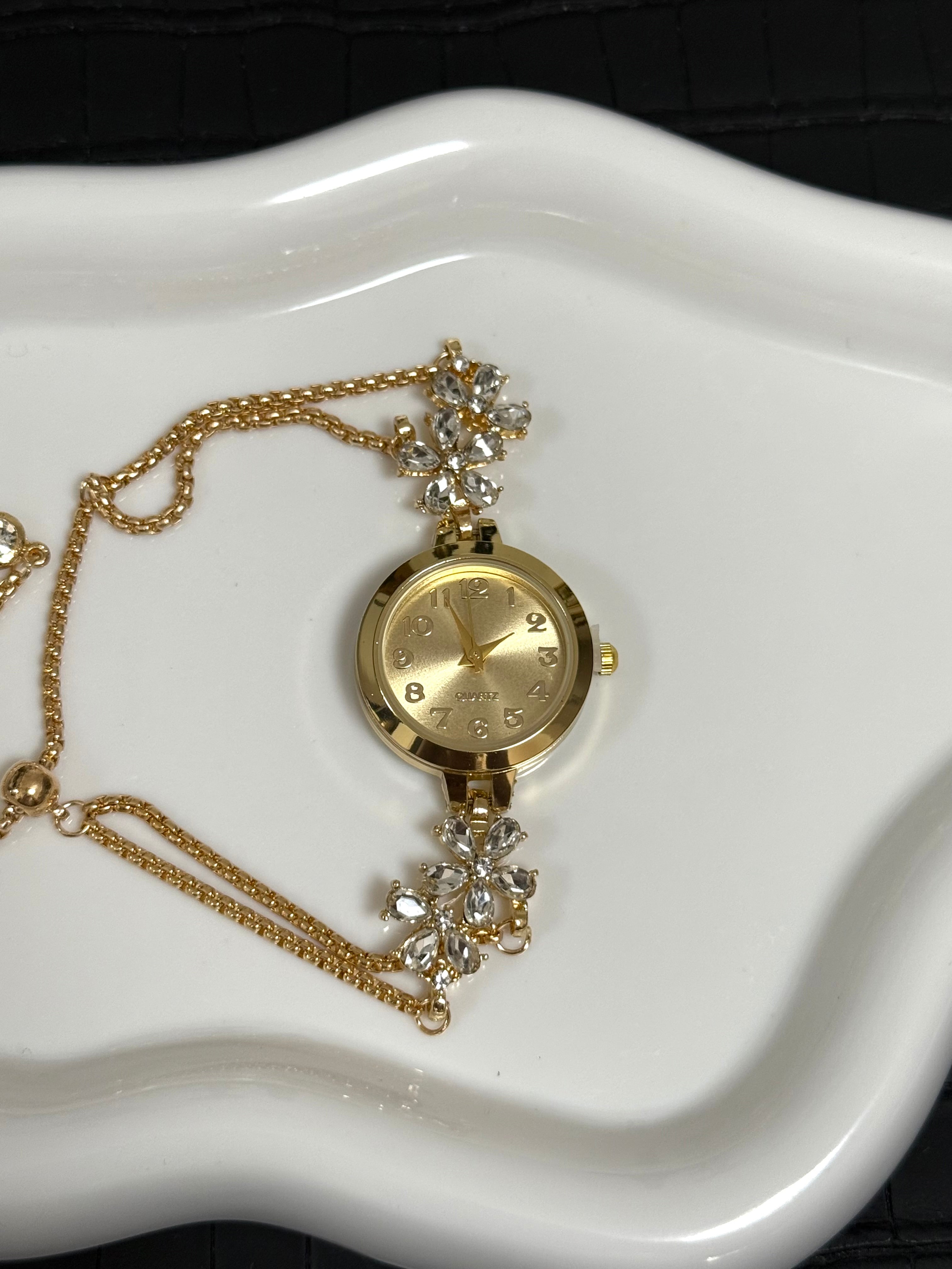 Gold Floral Bracelet Watch