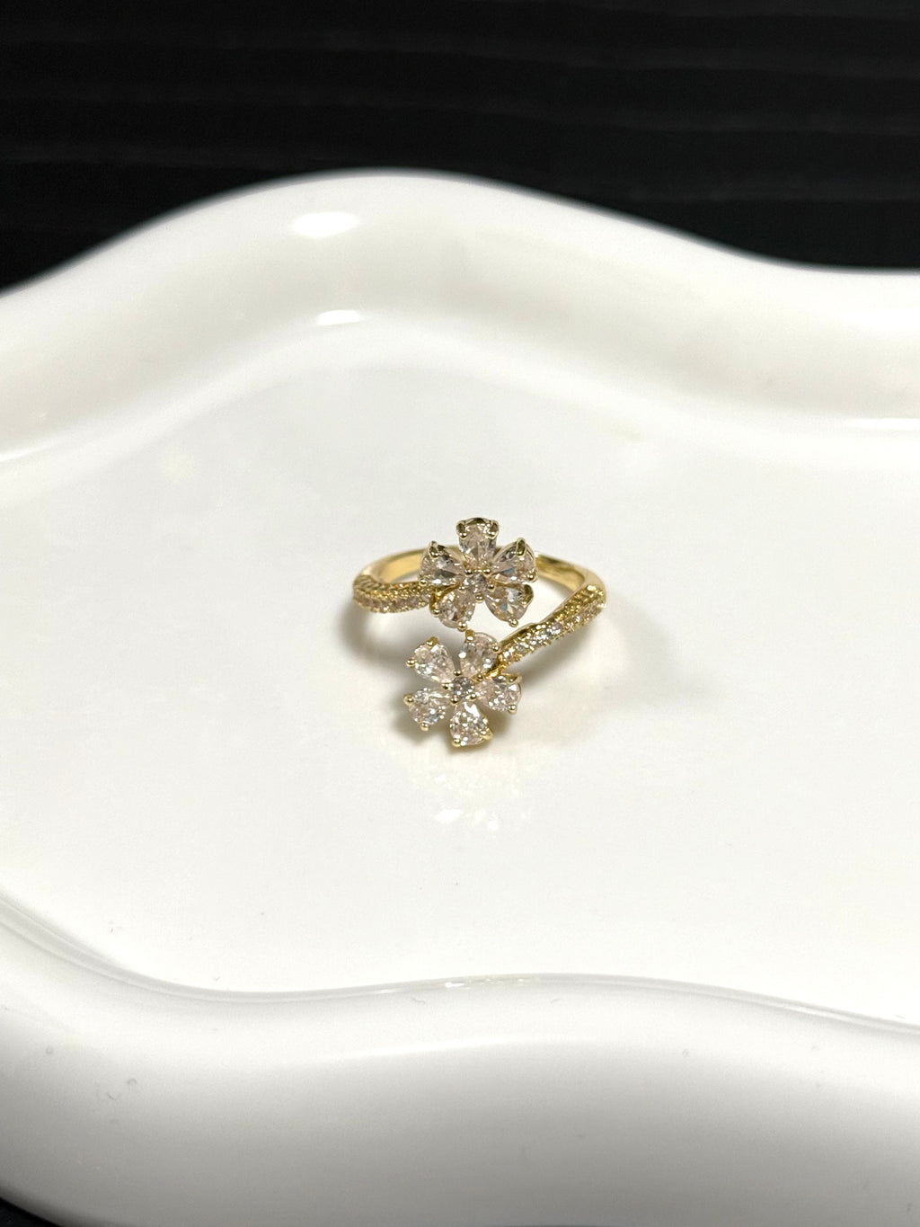 Gold Crystal Flower Ring