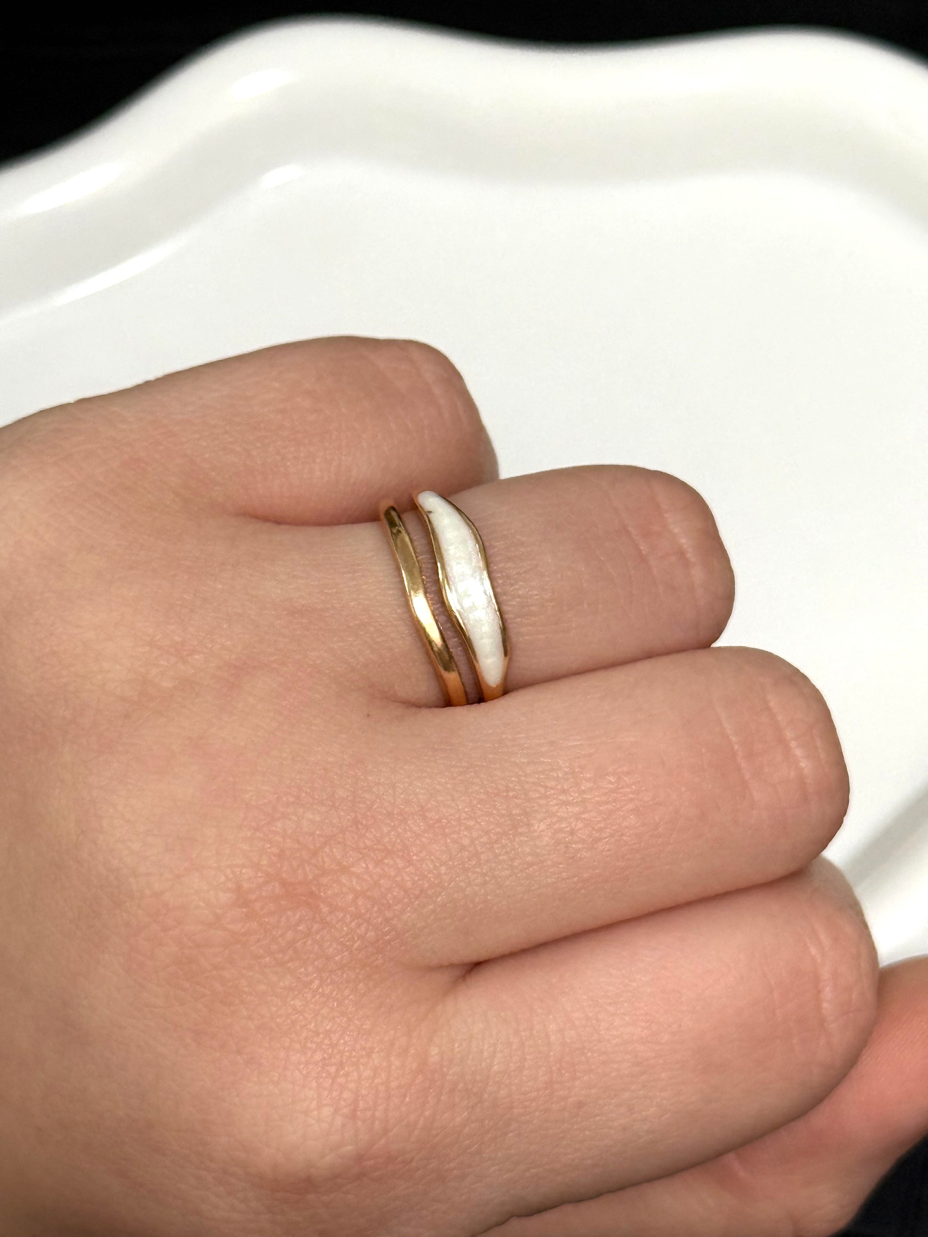 Gold White Enamel Ring