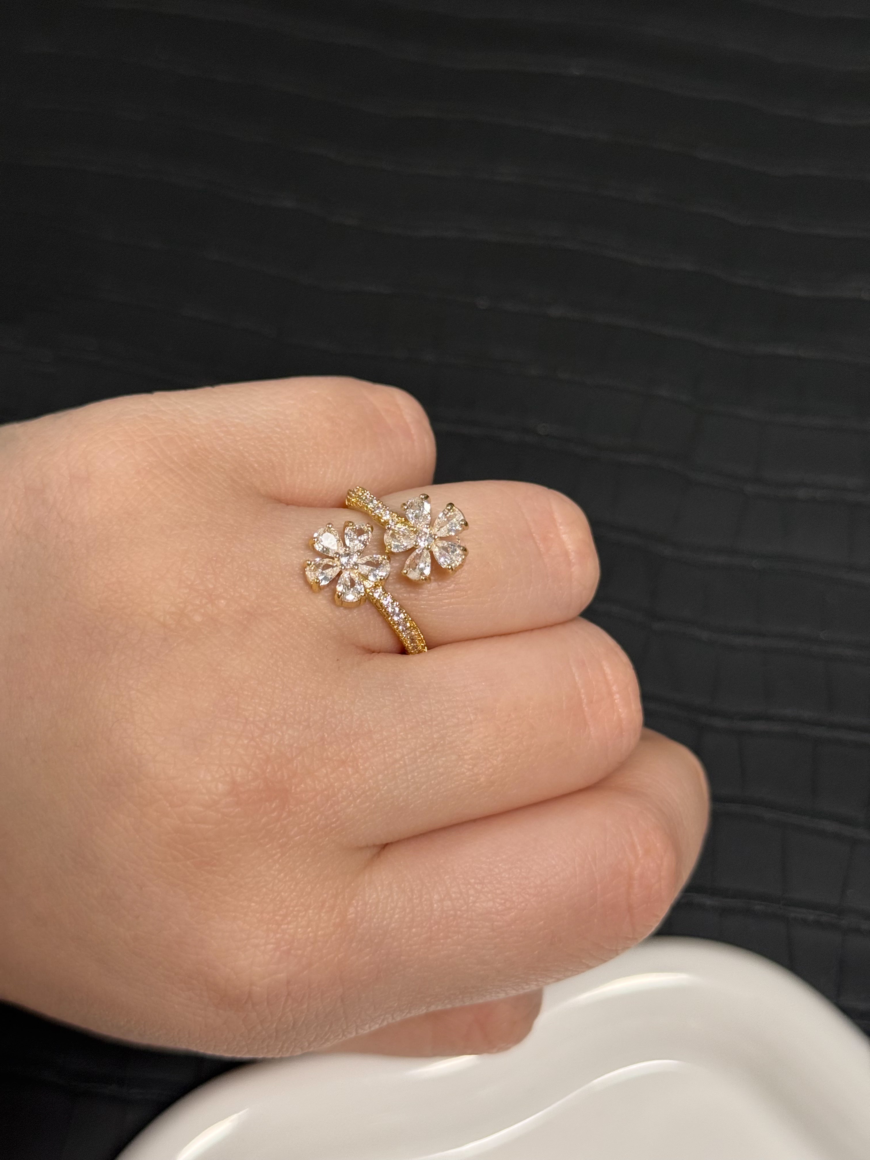 Gold Crystal Flower Ring