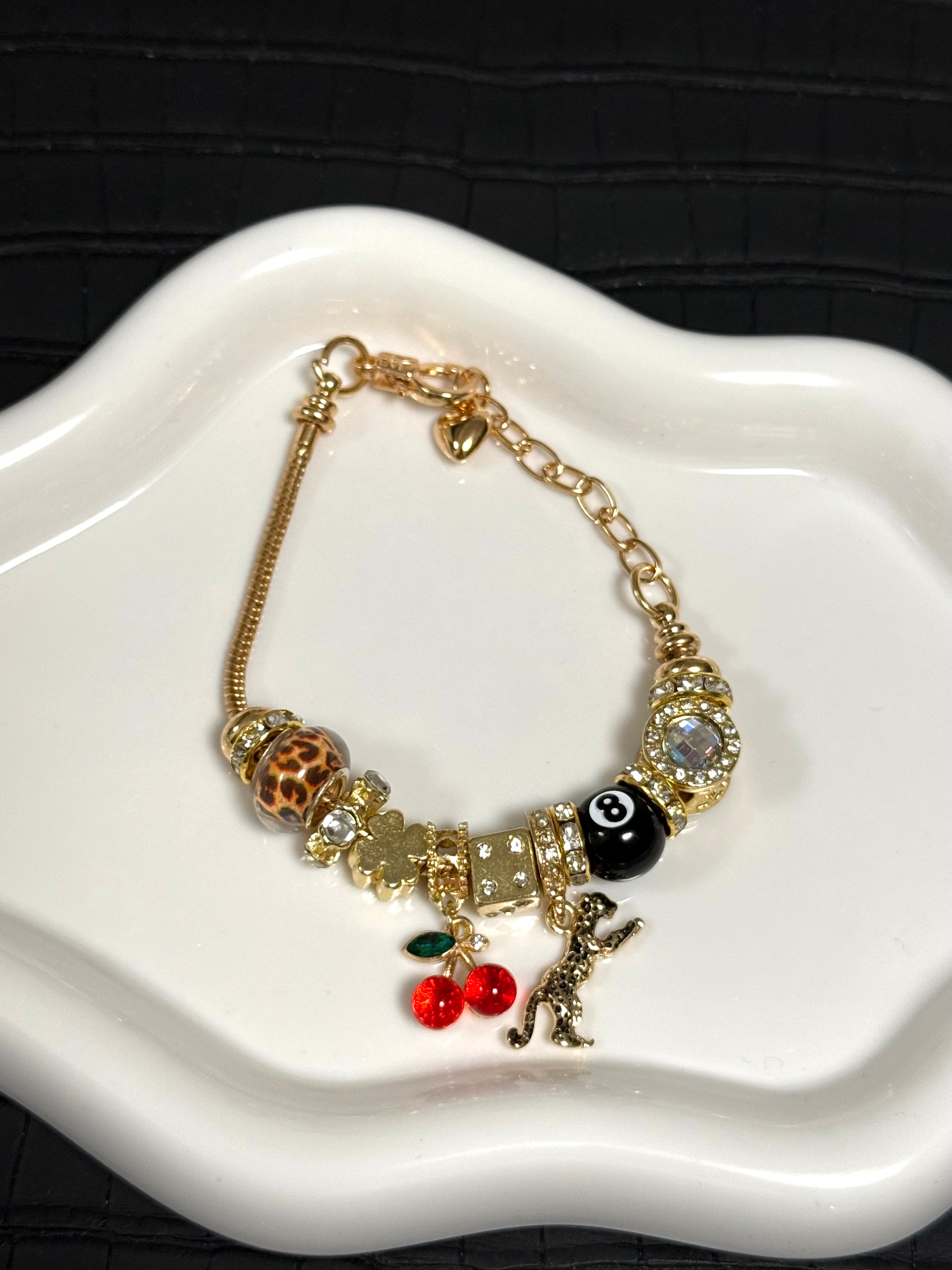 Leopard Cherry Charm Bracelet