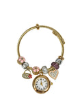 Gold Floral Charm Bracelet Watch
