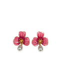 Pink Flower Pearl Earrings