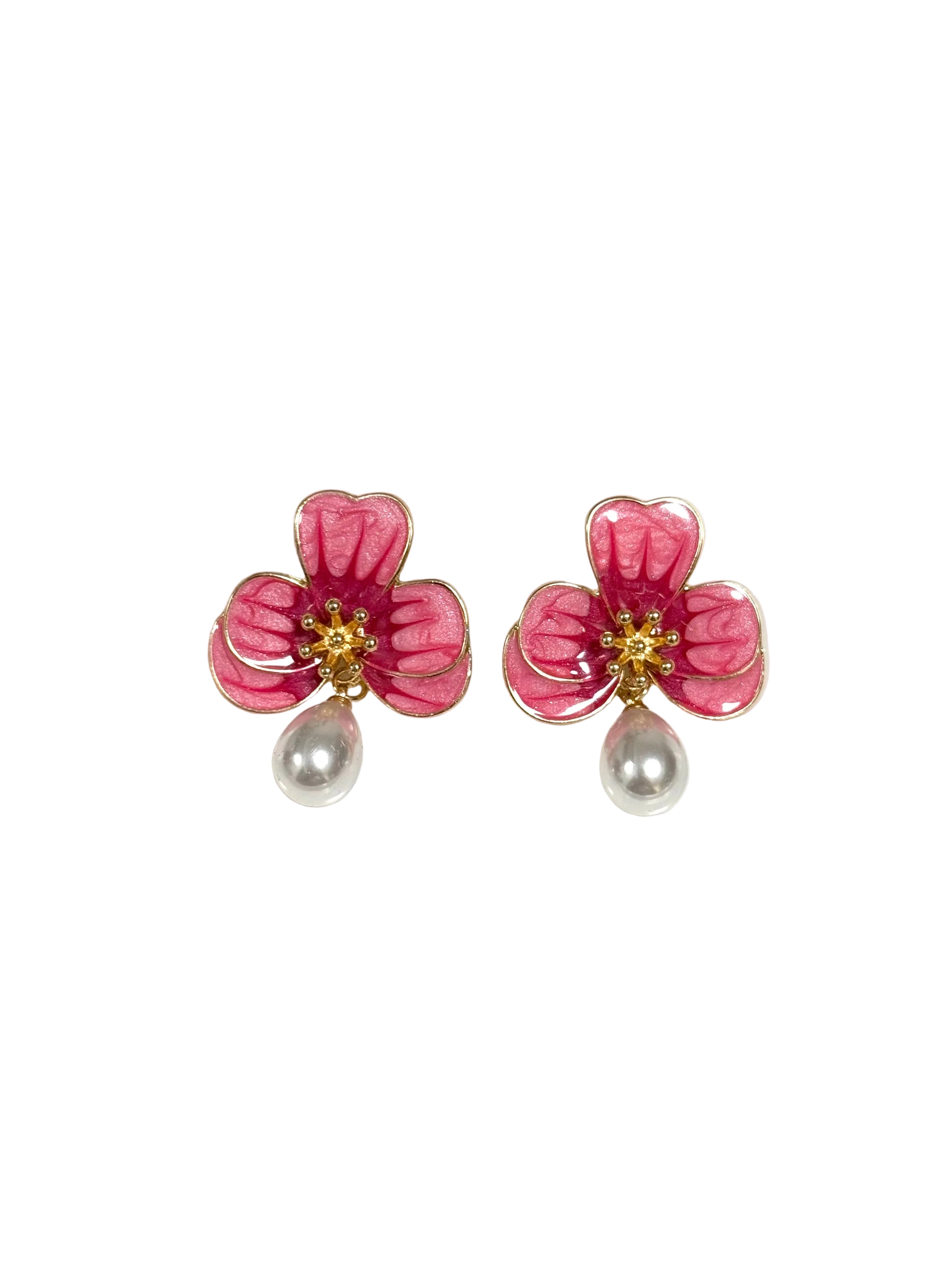 Pink Flower Pearl Earrings
