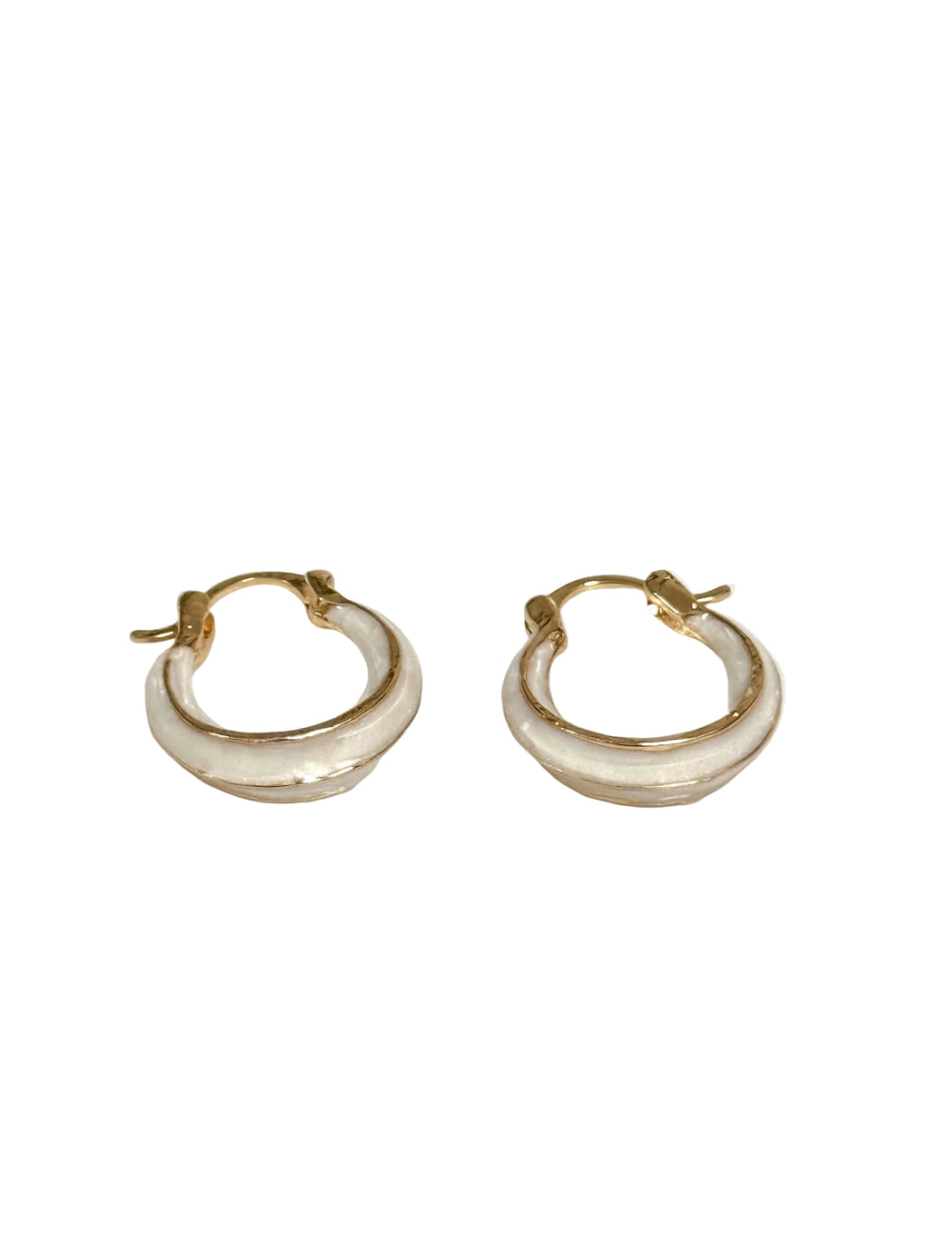 Gold White Enamel Hoop Earrings