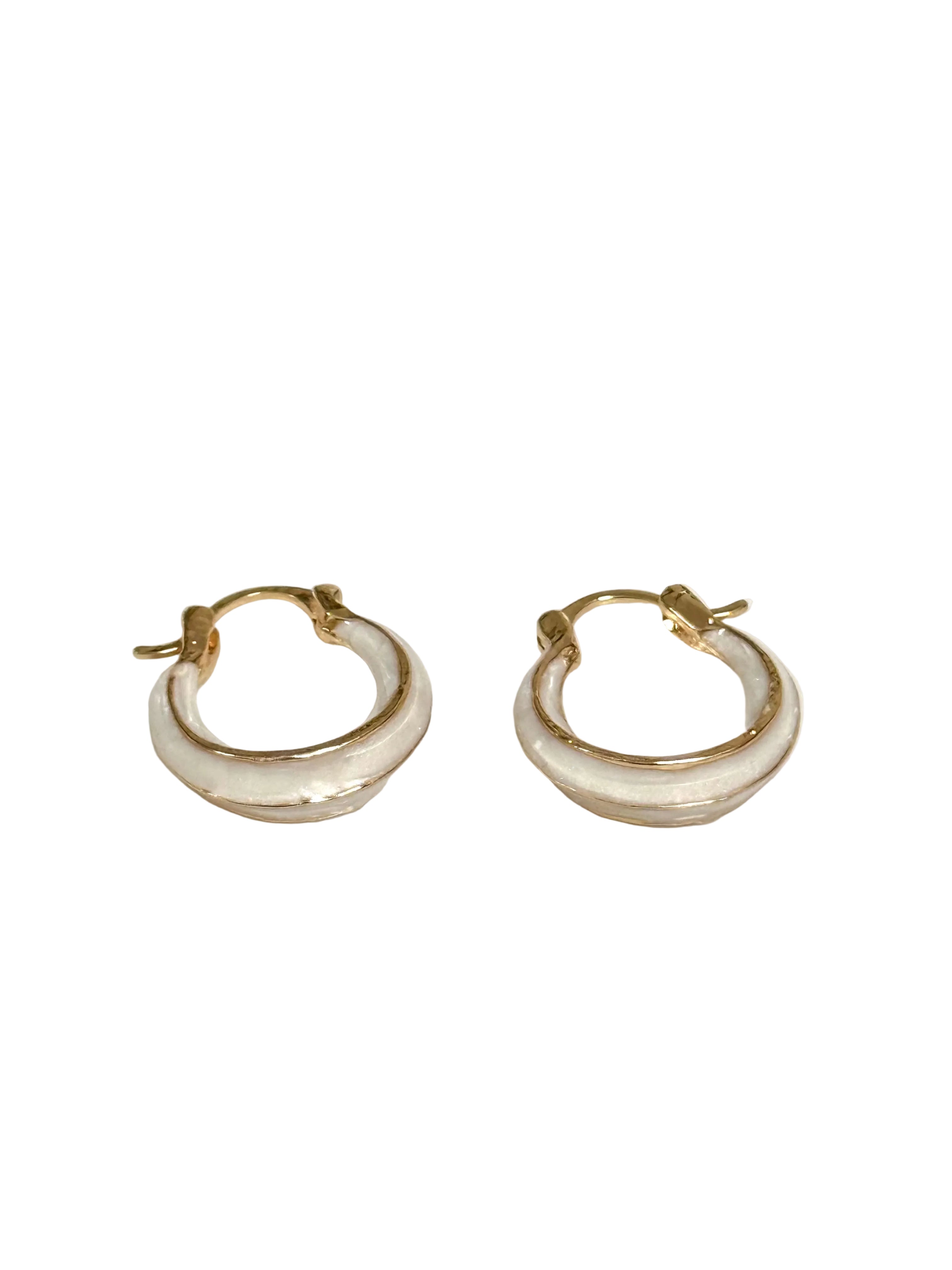 Gold White Enamel Hoop Earrings