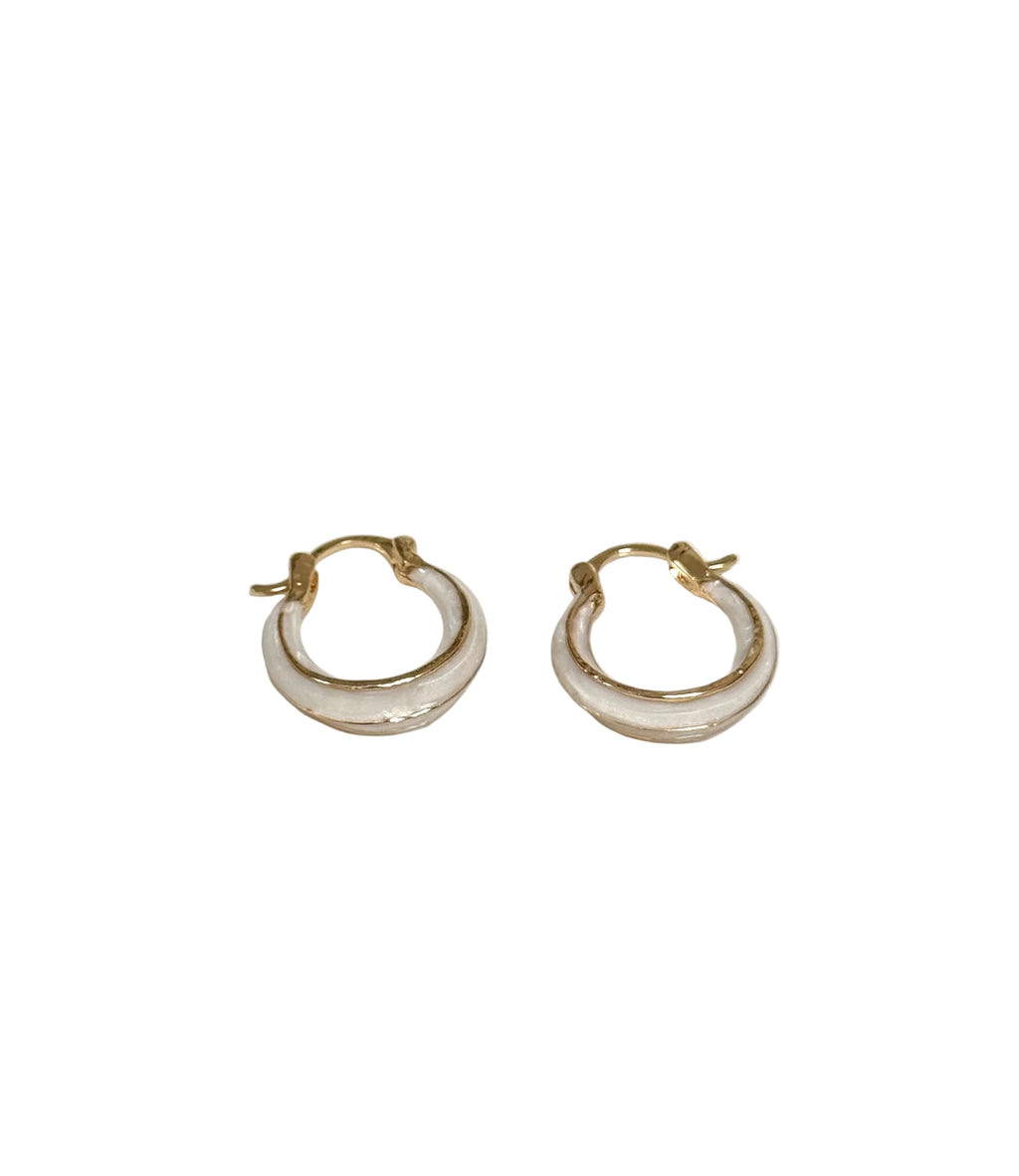 Gold White Enamel Hoop Earrings