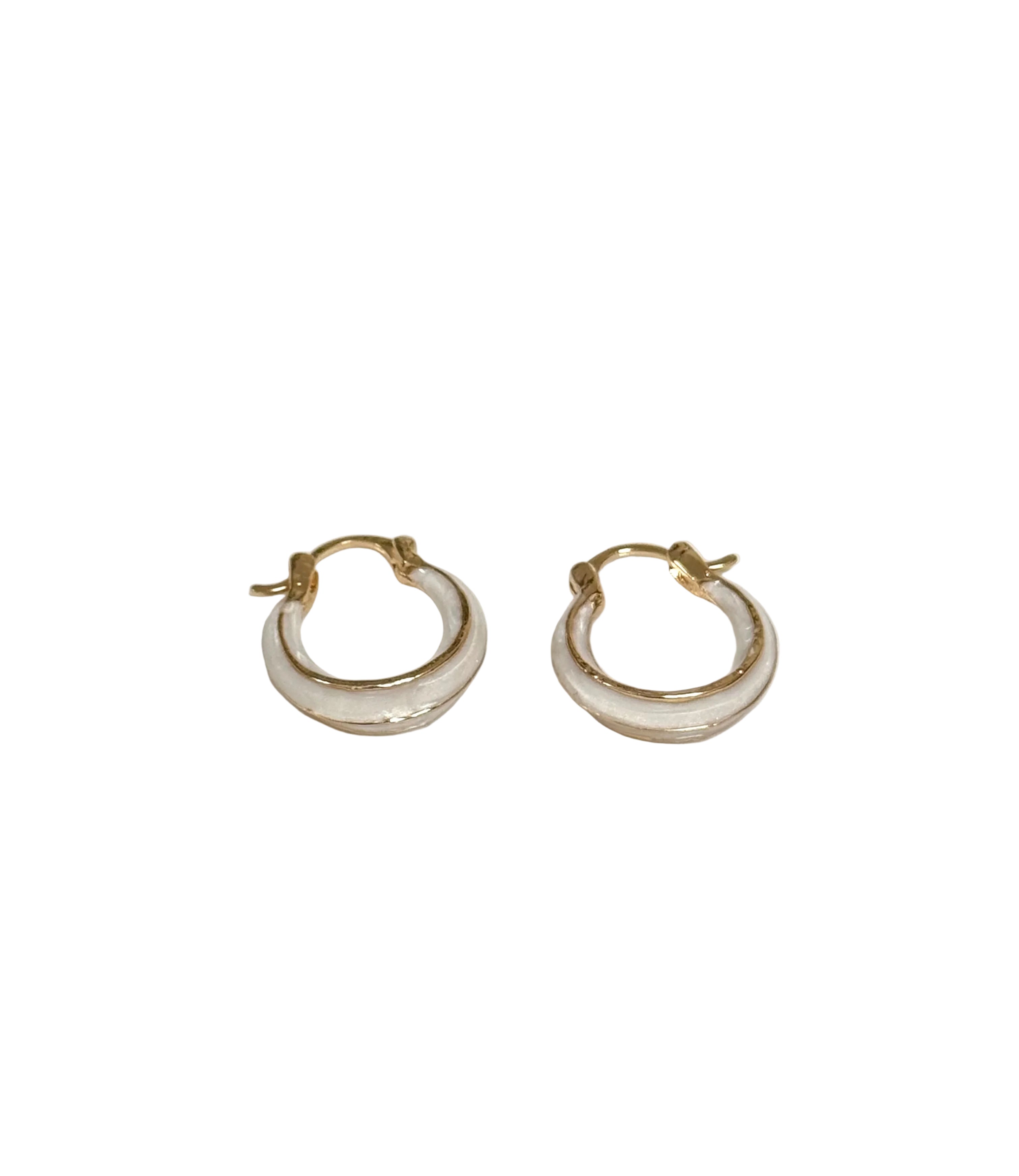 Gold White Enamel Hoop Earrings