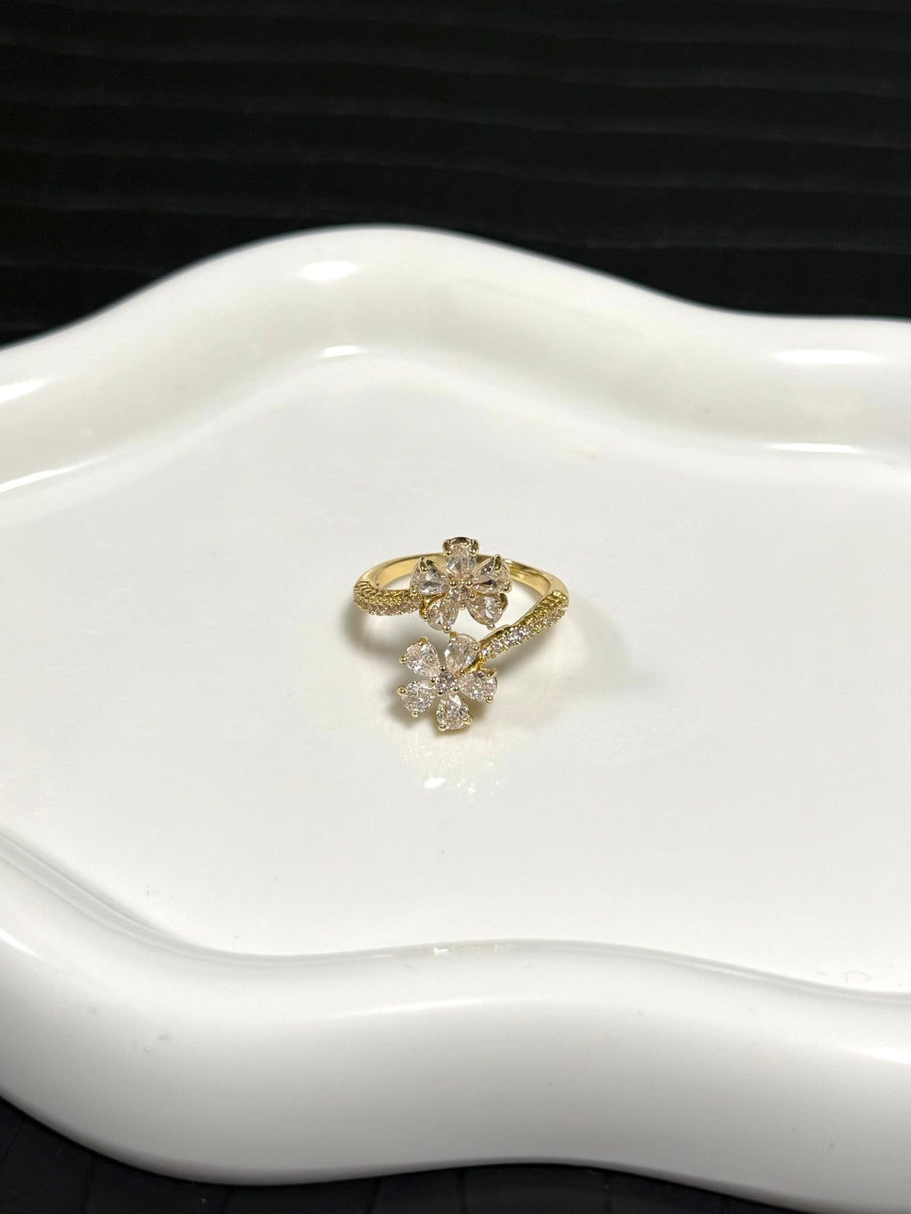 Gold Crystal Flower Ring