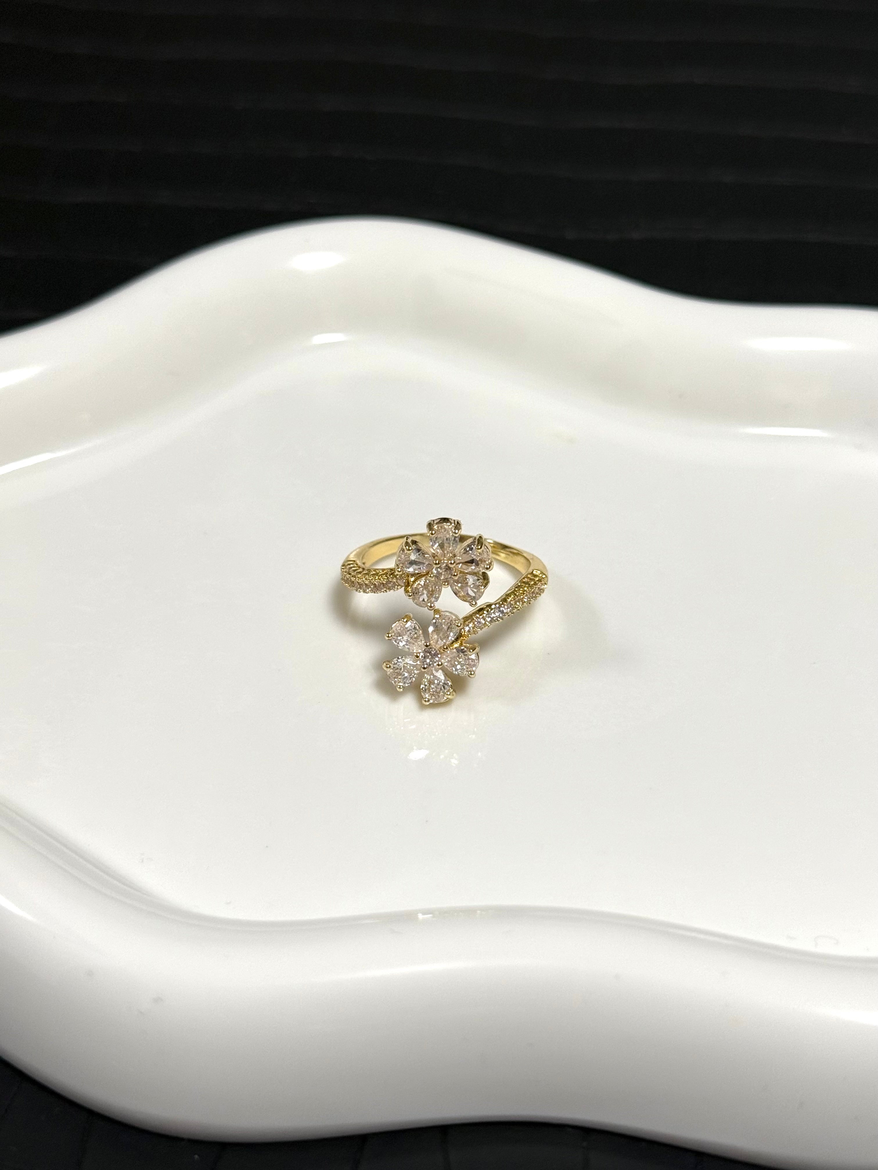 Gold Crystal Flower Ring