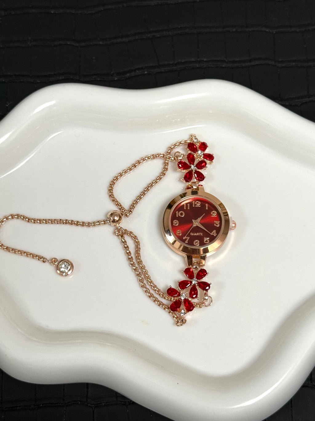 Red Flower Bracelet Watch