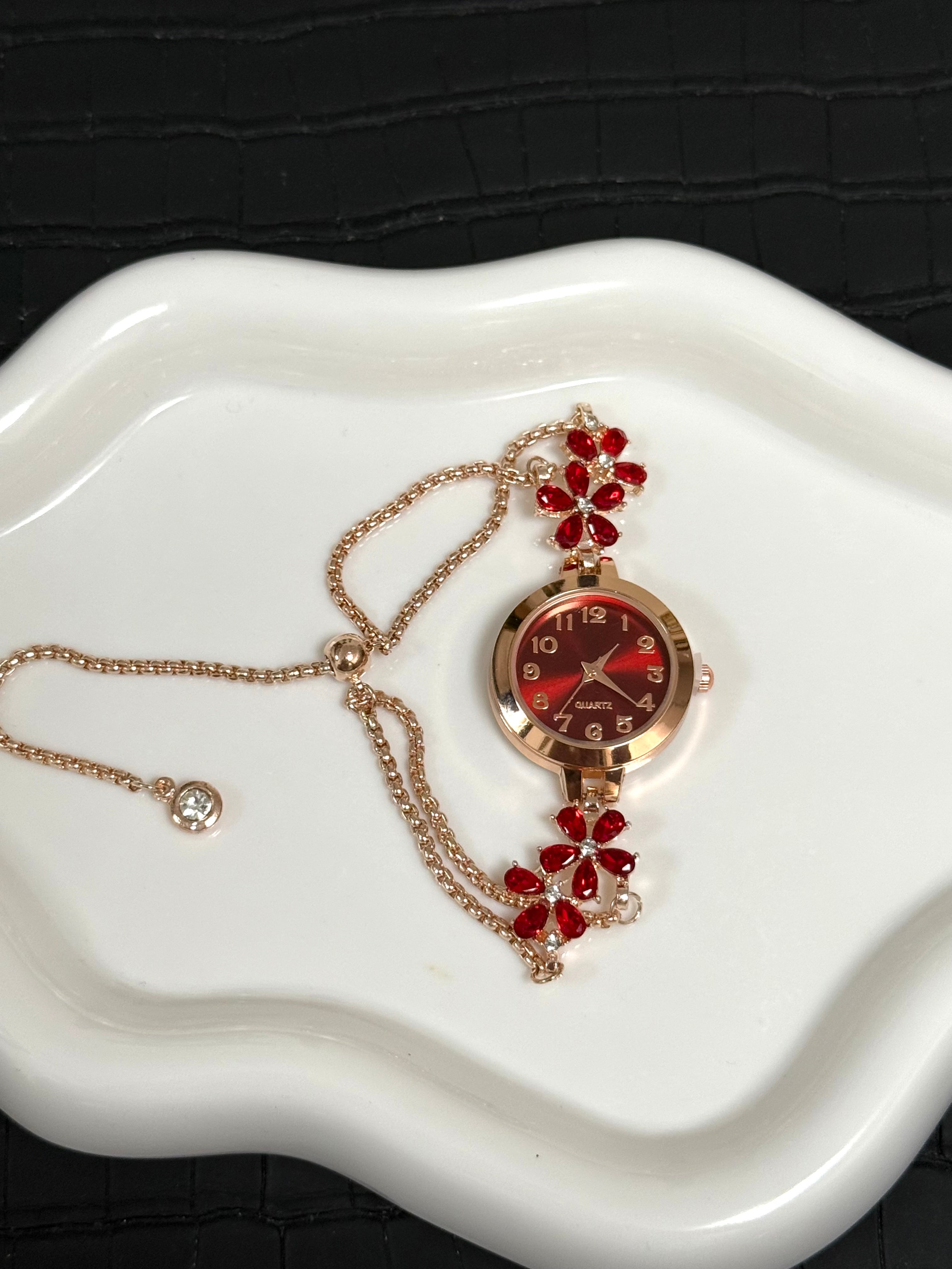 Red Flower Bracelet Watch