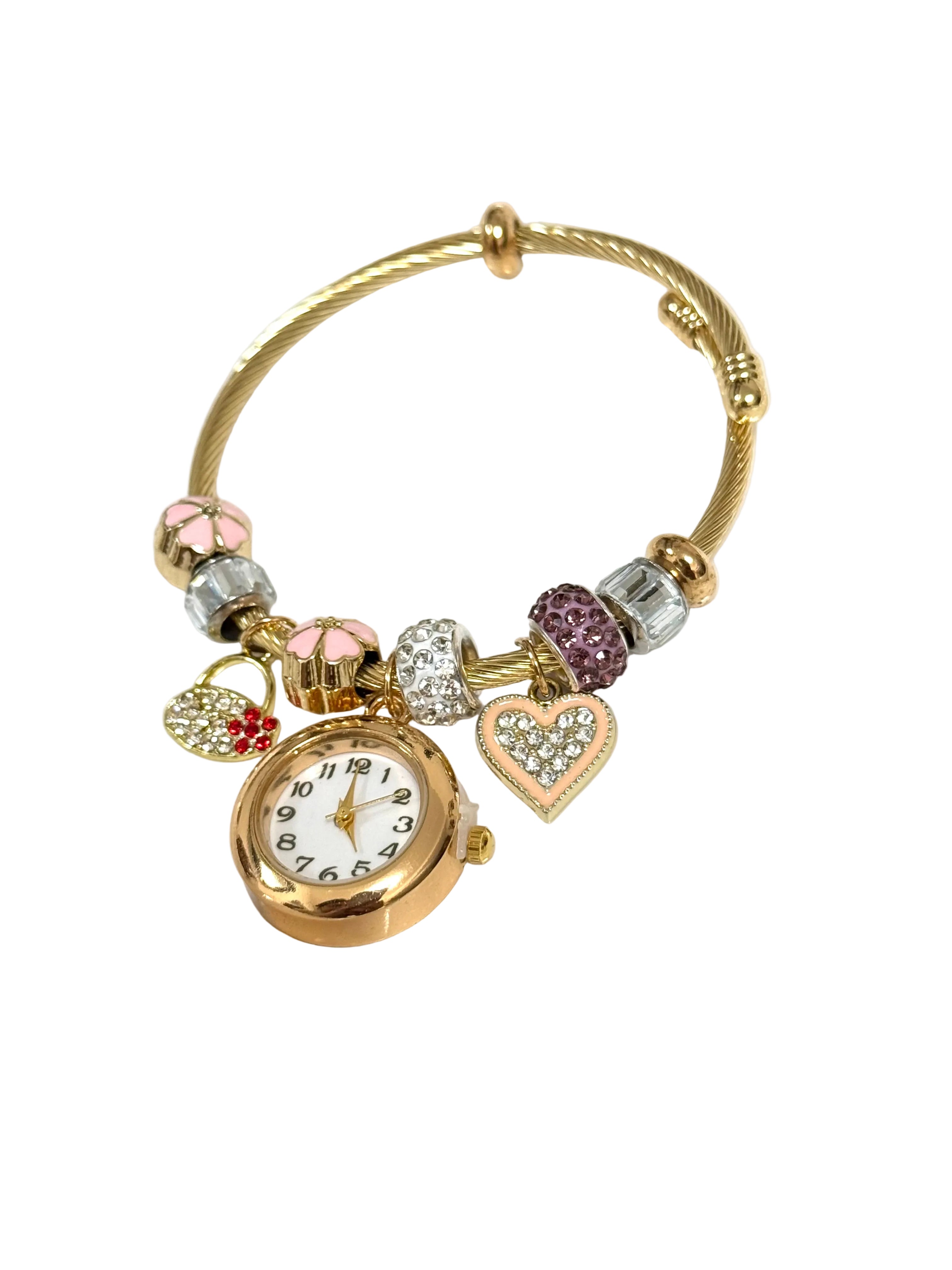 Gold Floral Charm Bracelet Watch