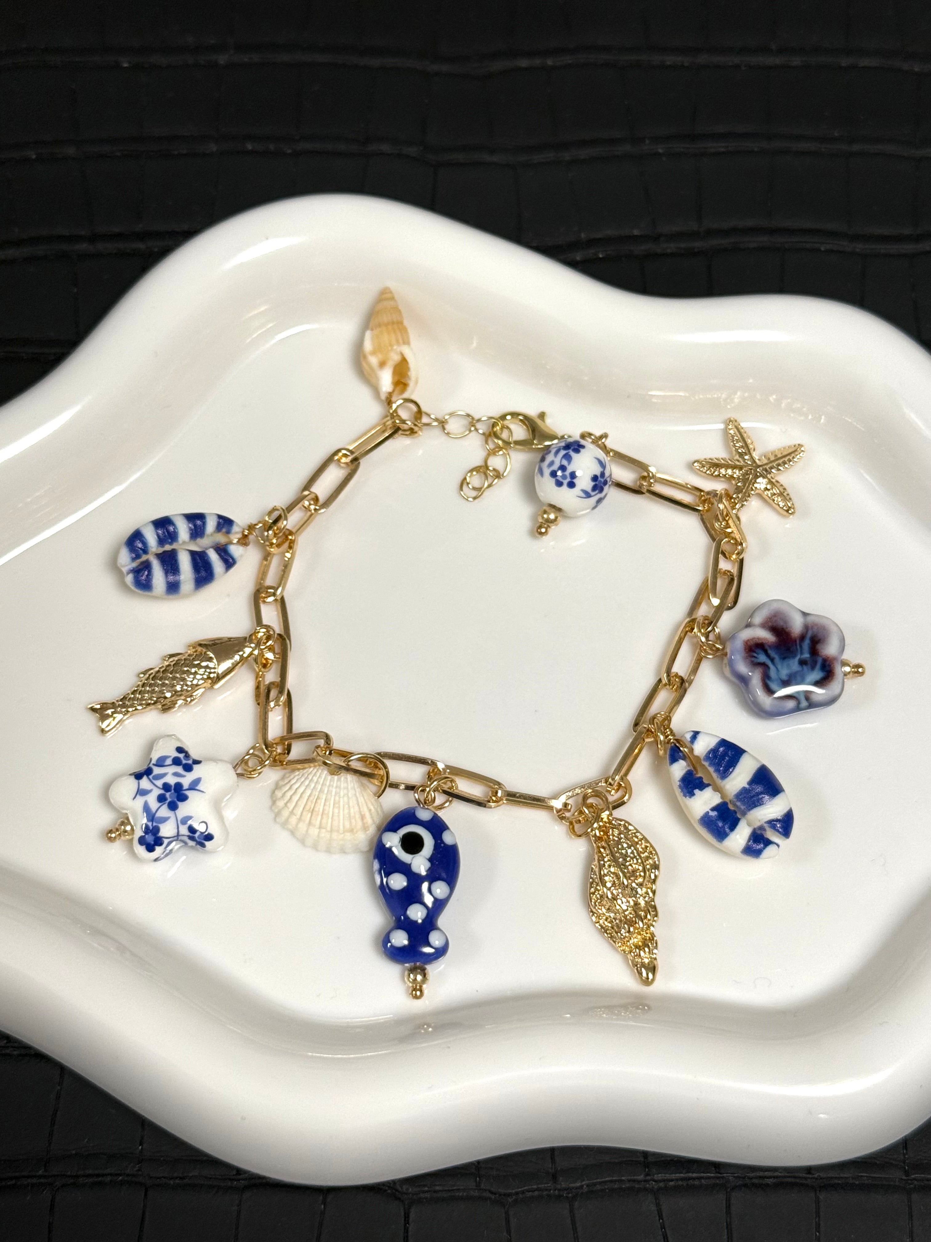 Blue Ocean Shell Charm Bracelet