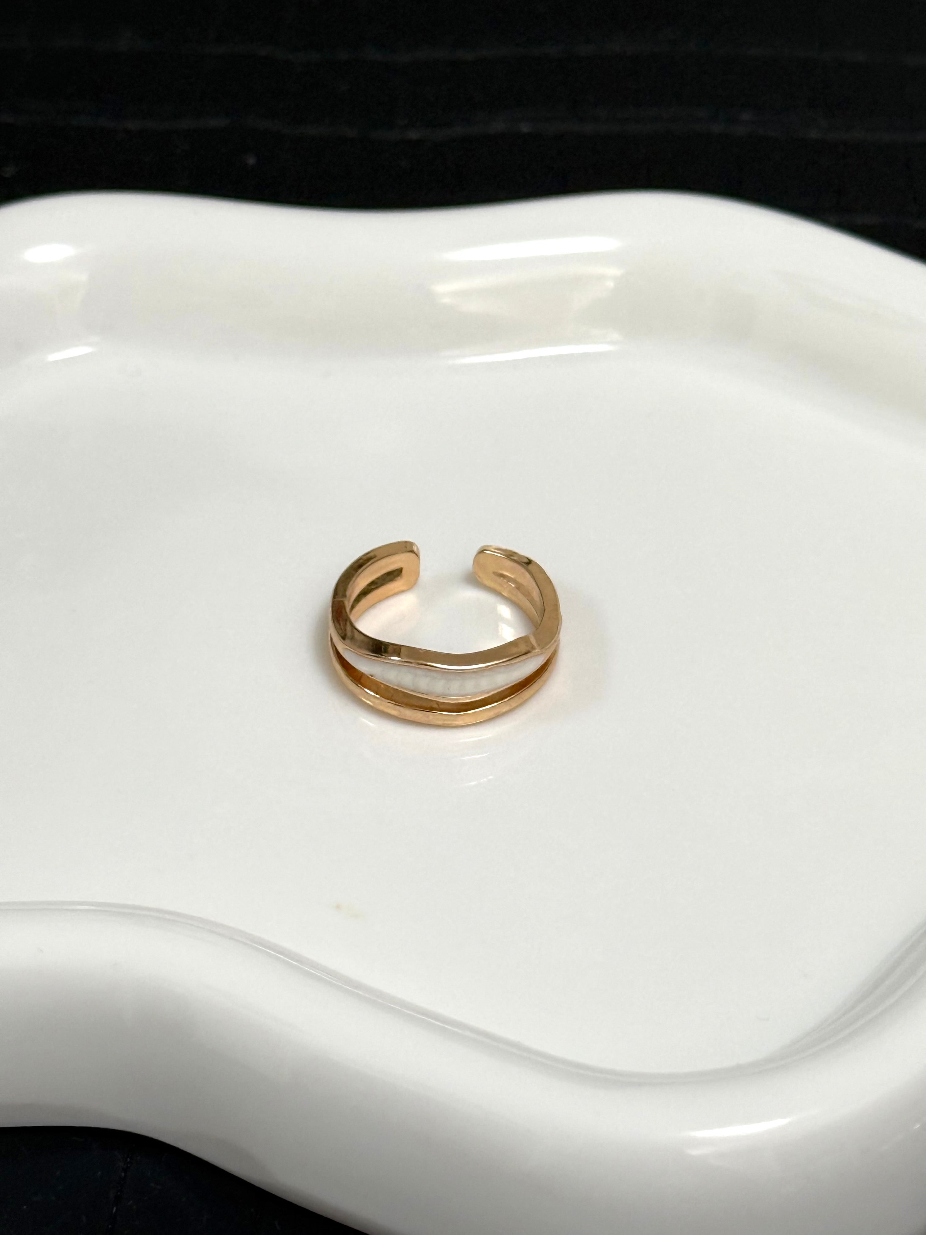 Gold White Enamel Ring