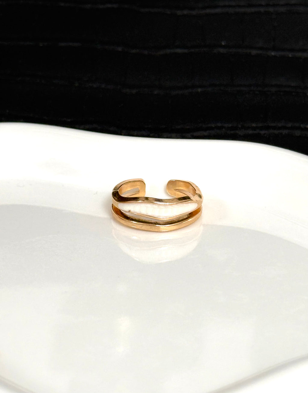 Gold White Enamel Ring