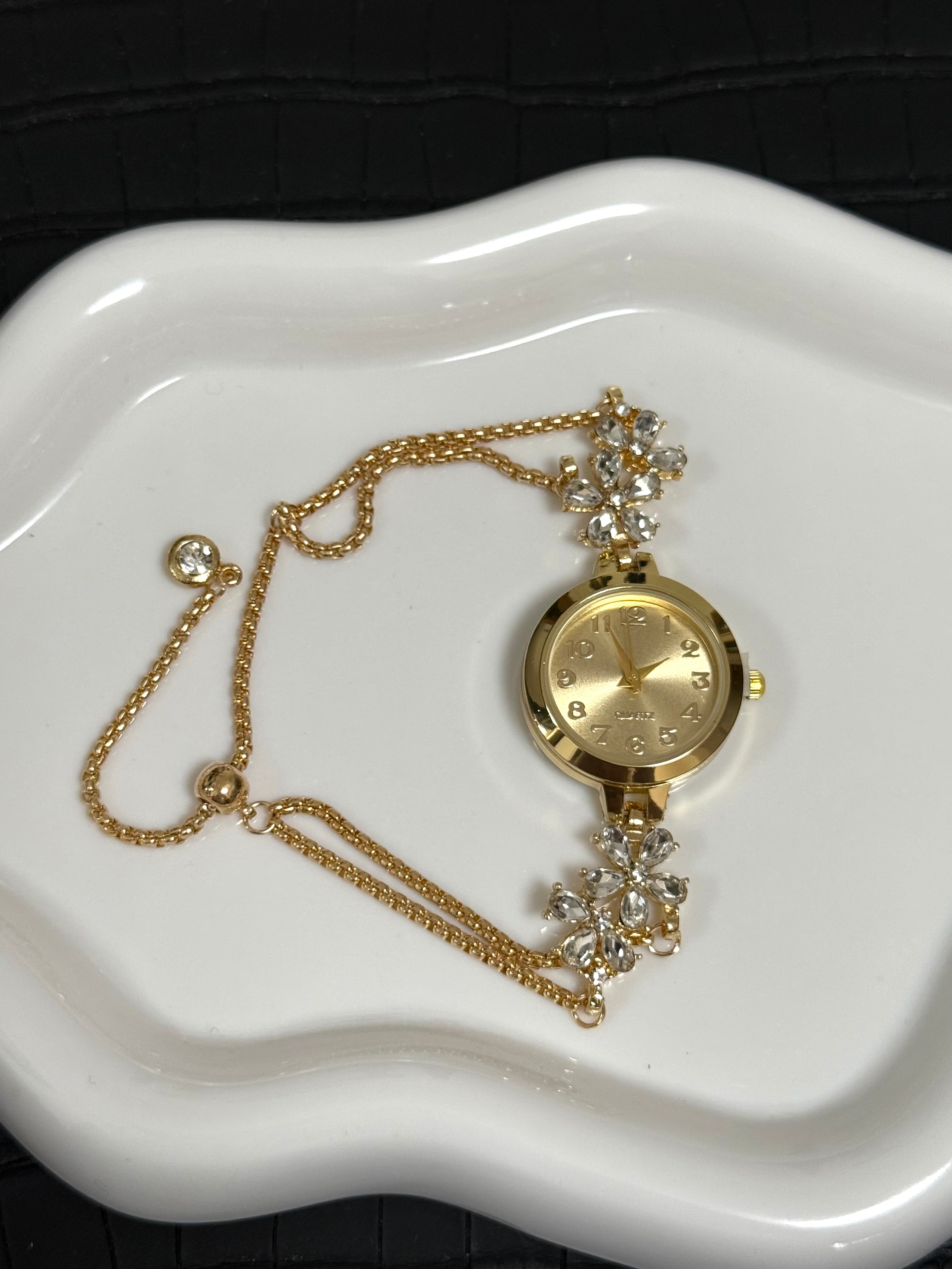 Gold Floral Bracelet Watch