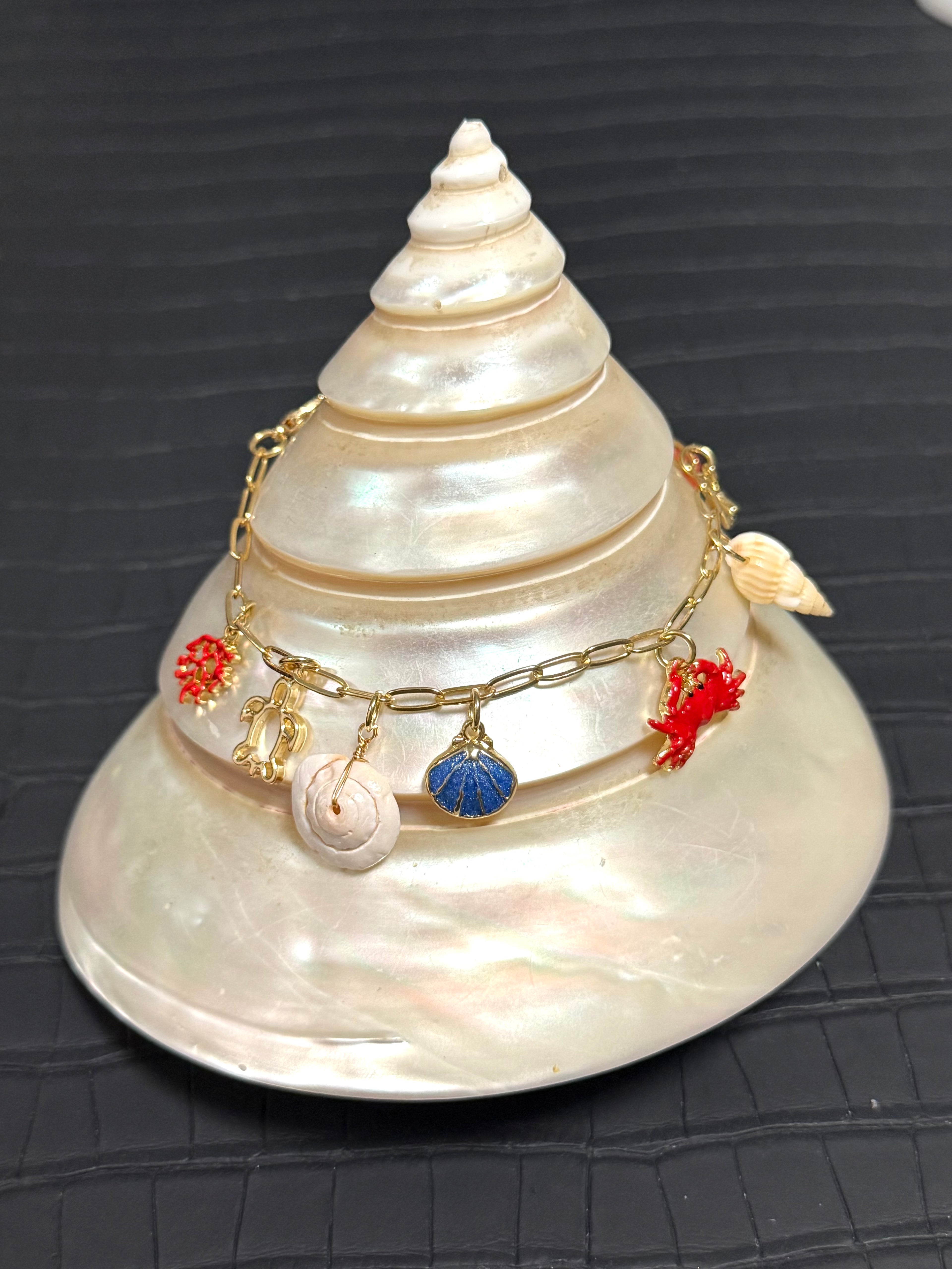Crab & Shell Charm Bracelet