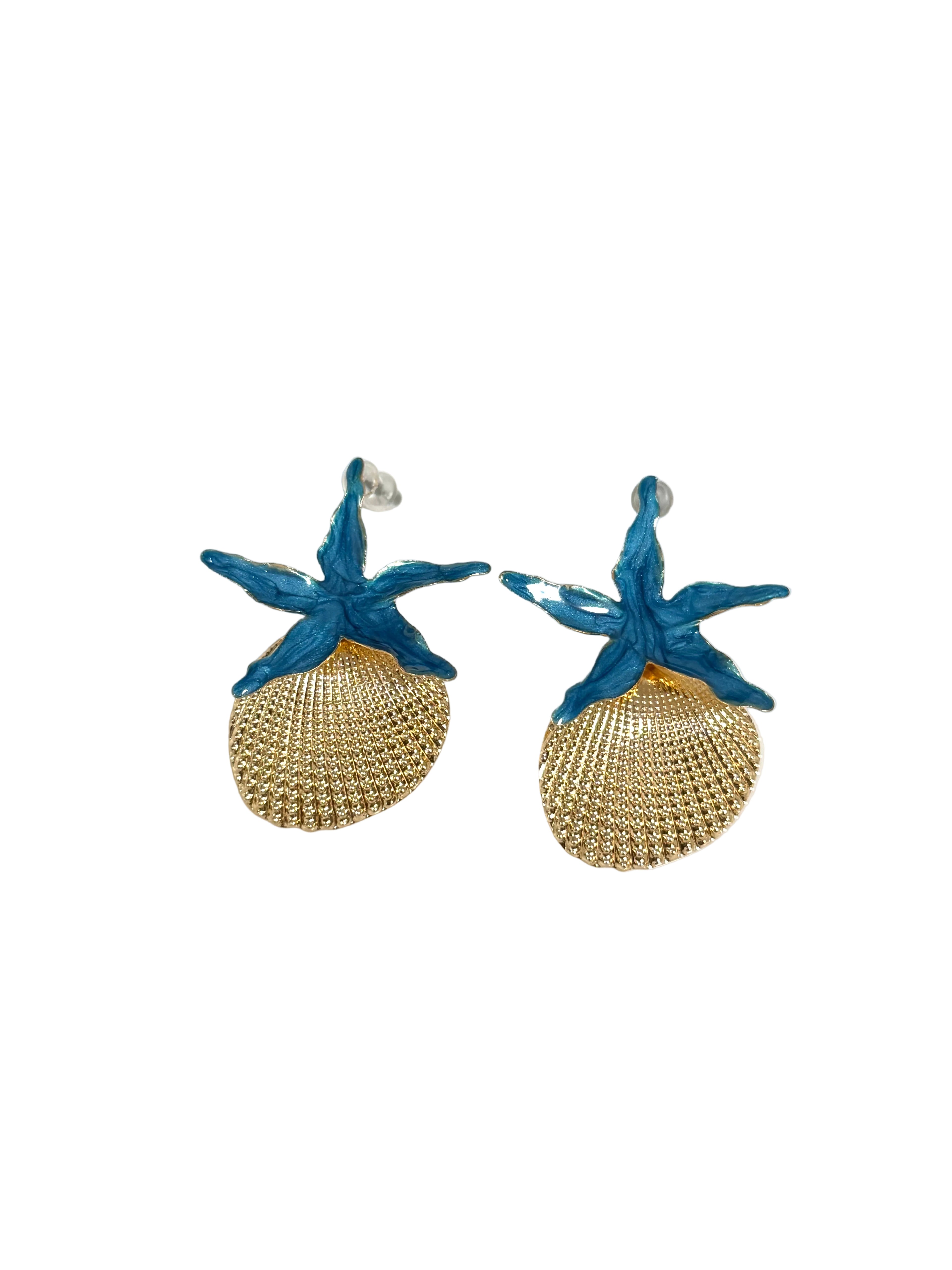 Blue Starfish Shell Earrings