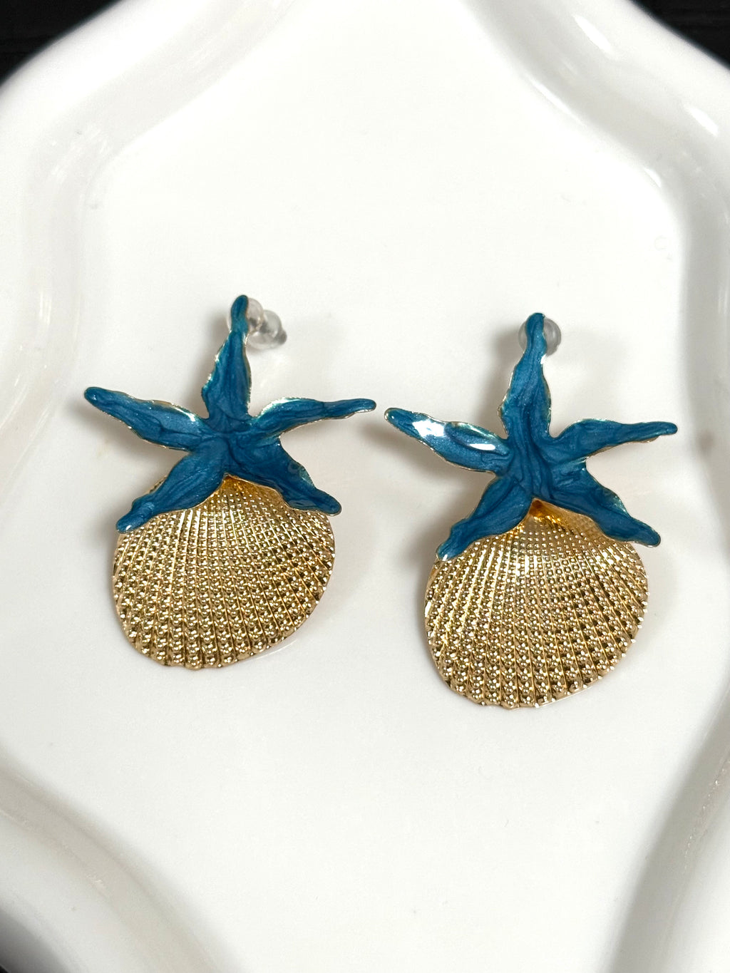 Blue Starfish Shell Earrings