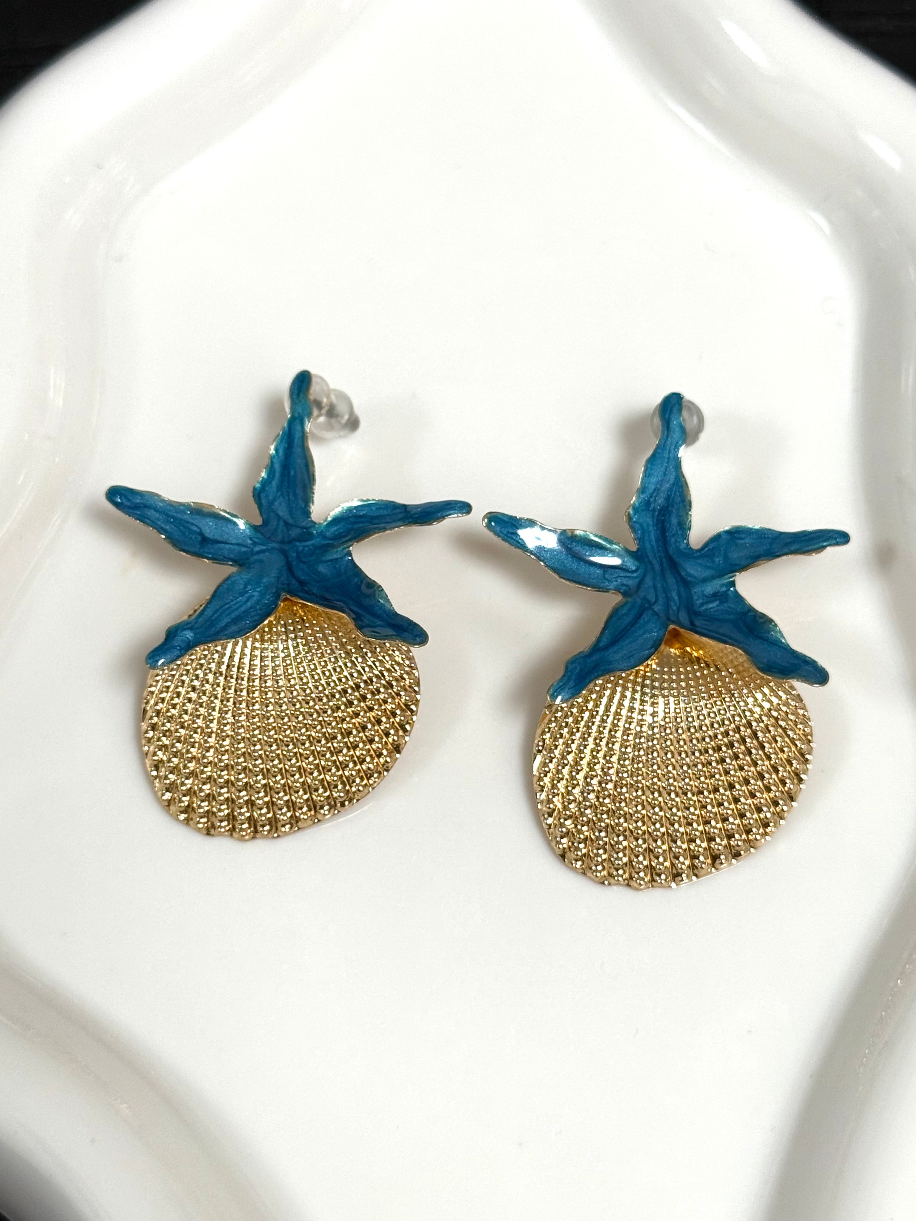 Blue Starfish Shell Earrings